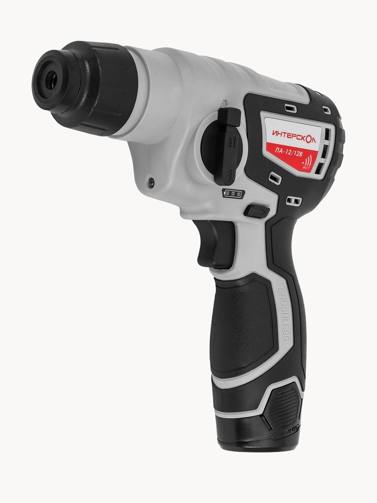 Аккумуляторный перфоратор ИНТЕРСКОЛ ПА-12/12В, 12 В, 1.2 Дж, 4250 уд/мин, с 2 АКБ 2 Ач и ЗУ, 648.2.2.70