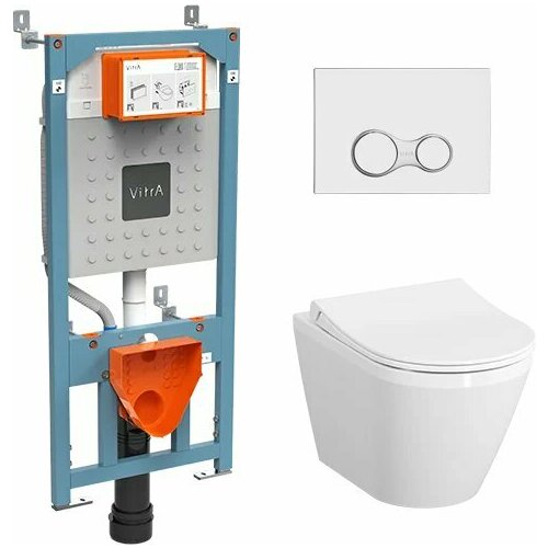 Инсталляция с унитазом Vitra Integra Round тонкое сиденье микролифт клавиша хром глянцевый 9856B003 7205