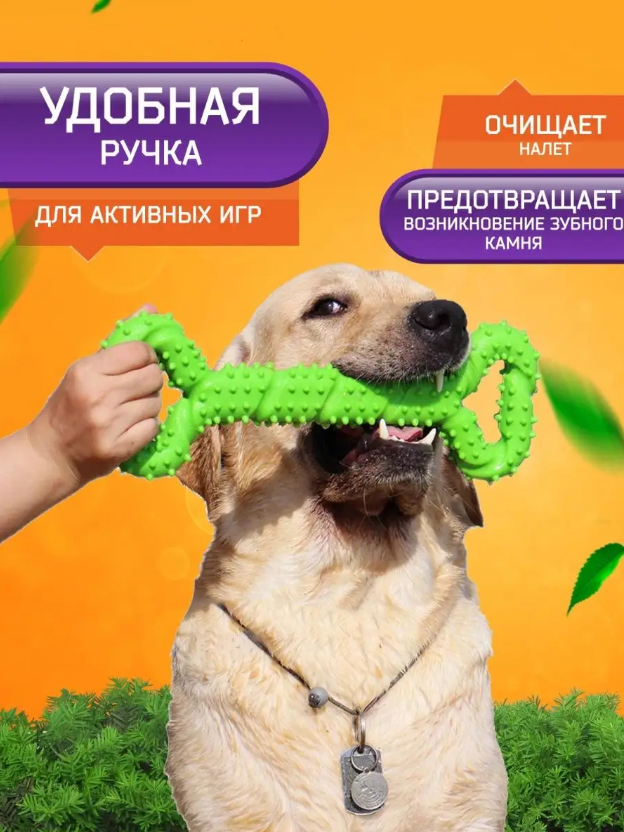Игрушки для собак, кость, антистресс, цвет зеленый - фотография № 3