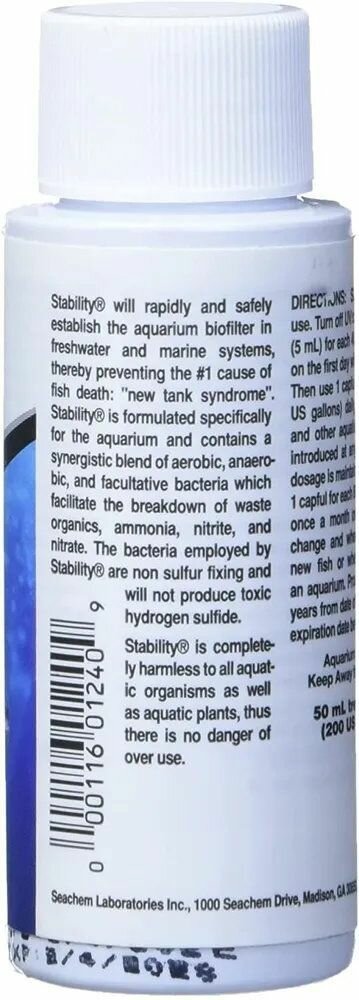 Бактерии Seachem Stability 50мл на 800 л - живые бактерии для воды, расход 5мл на 80л для морской и пресной воды - фотография № 3