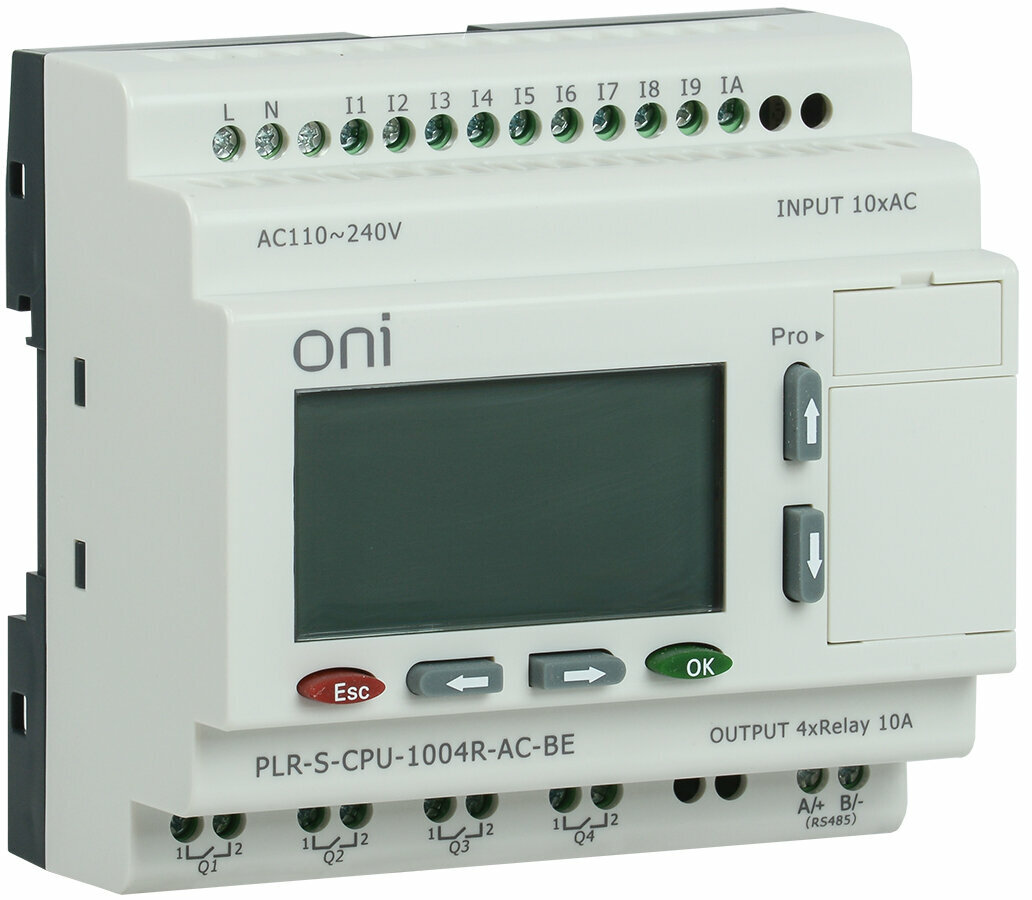 ONI Реле логическое PLR-S. CPU1004(R) 220В AC с экраном ONI PLR-S-CPU-1004R-AC-BE