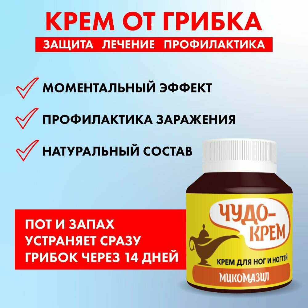 Изображение Крем от грибка ног и ногтей, от пота и запаха. Чудо мазь "Микомазил" лучикс