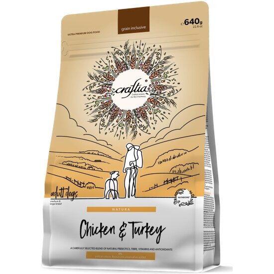 Корм сухой Craftia NATURA для взрослых собак средних и крупных пород из курицы и индейки 640 г