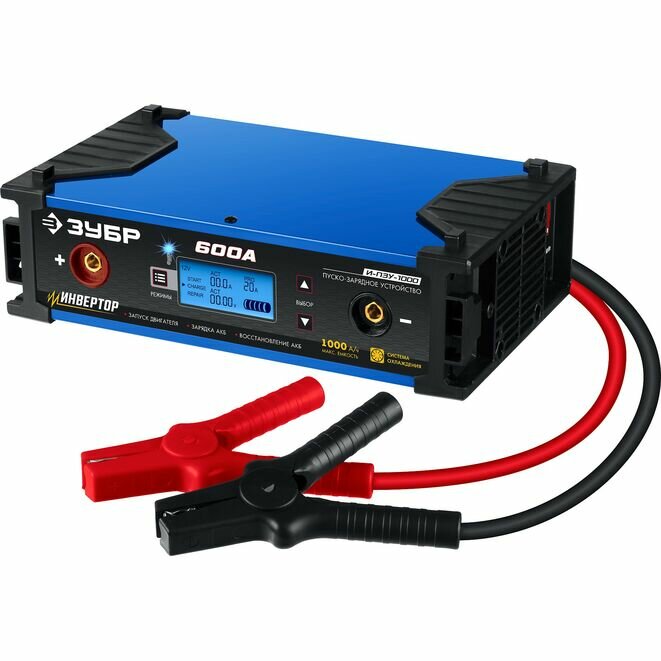 ЗУБР И-ПЗУ-1000, 12/24 В, 600 А, 5-80 А, инверторное пуско-зарядное устройство (59325)