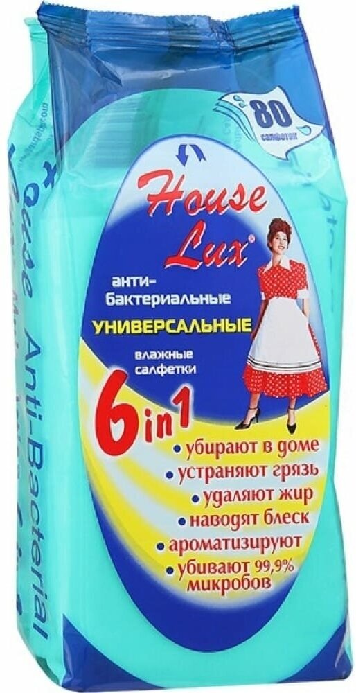 Изображение House Lux Влажные салфетки универсальные антибактериальные 6 в 1, 80 шт