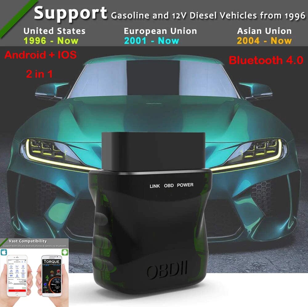 ELM327 Obd2 сканер Bluetooth 4,0 для IOS /Android 2 в 1 считыватель кодов четкие коды ошибок выключить проверить двигатель, Elm327
