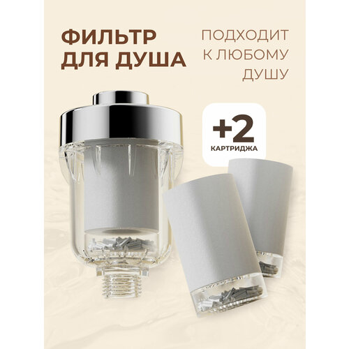 Фильтр для душа RT Brand AntiCl, против хлора, 2 сменных картриджа, прозрачный, серебристый
