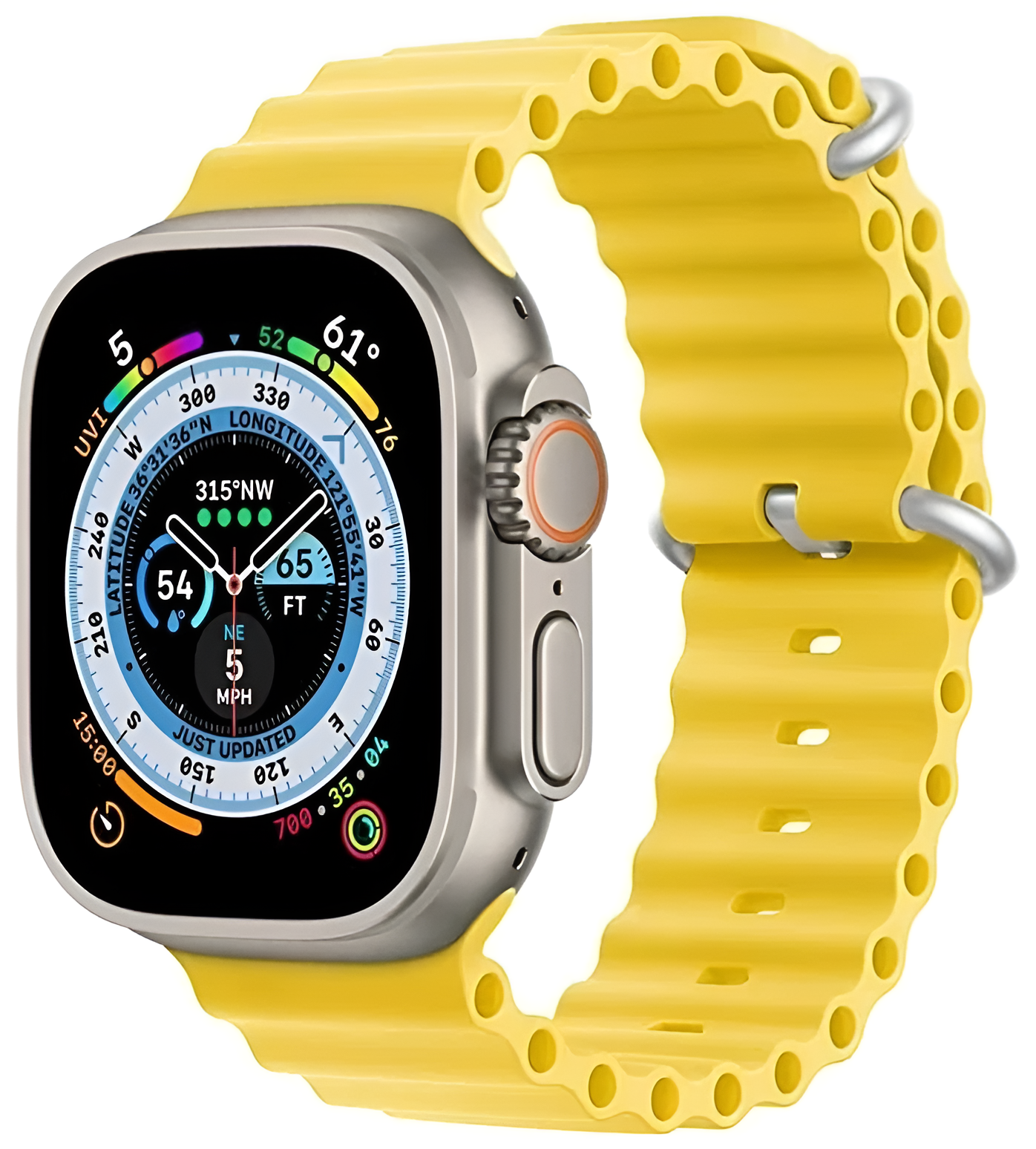 Ремешок Ocean Band для Apple Watch ULTRA 42-44-45-49mm, Series 1-8, SE, 42/44/45/49mm, жёлтый (yellow), рифленый