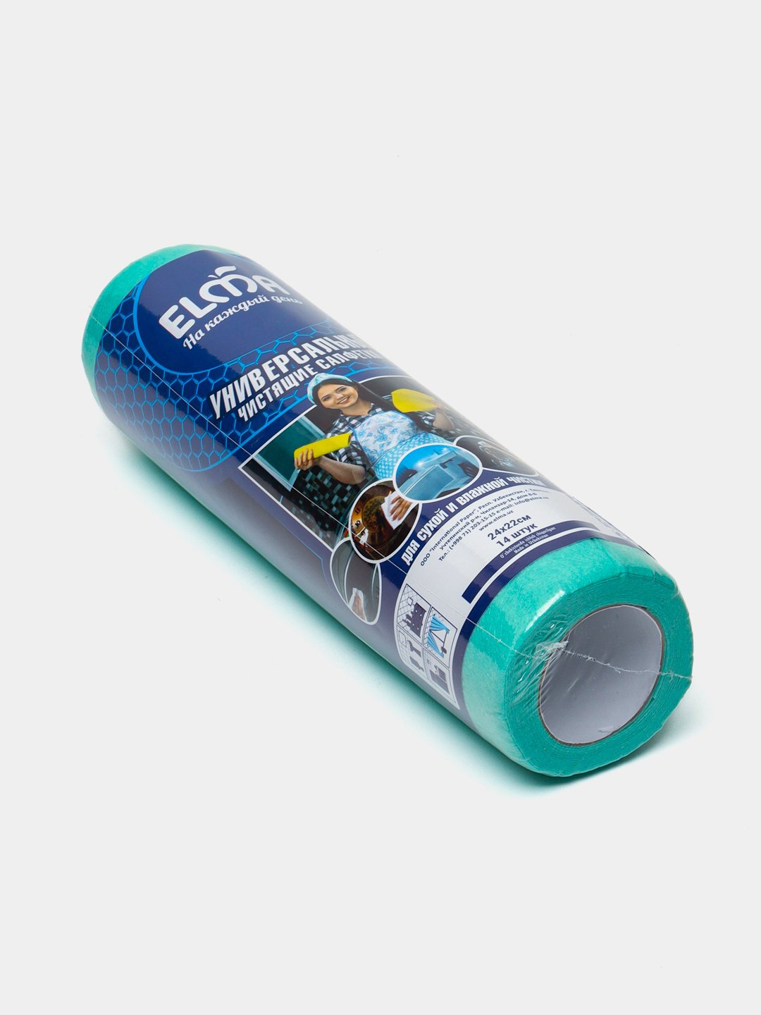 Универсальные салфетки в рулоне Elma, 24 * 22 см, 14 шт, бирюзовый — фото 1
