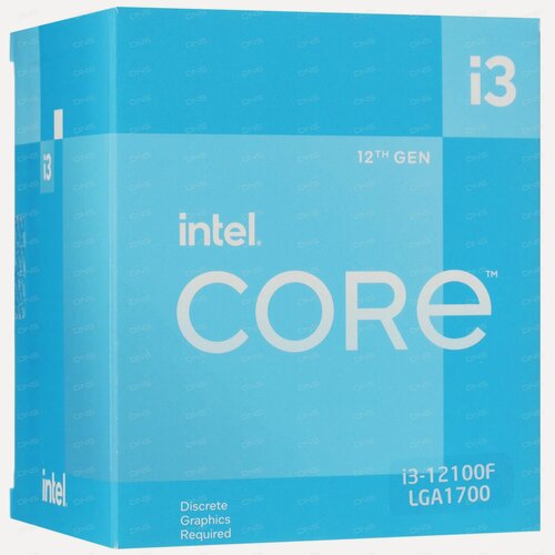 Изображение товара Процессор Intel Core i3-12100F BOX с кулером – 4 ядра, 8 потоков, до 4.3 ГГц, LGA 1700, энергоэффективность и высокая производительность