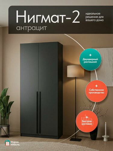 Изображение товара Шкаф для одежды распашной двухдверный Нигмат 2, Мебель в спальню и прихожую, Цвет Антрацит