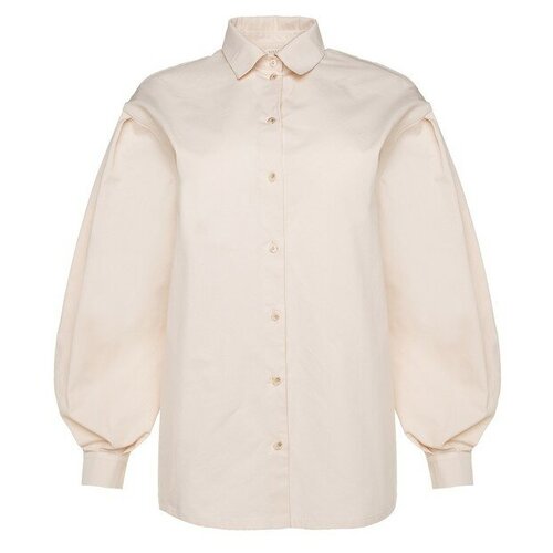 фото Рубашка minaku, классический стиль, свободный силуэт, длинный рукав, без карманов, однотонная, размер 48, бежевый, белый