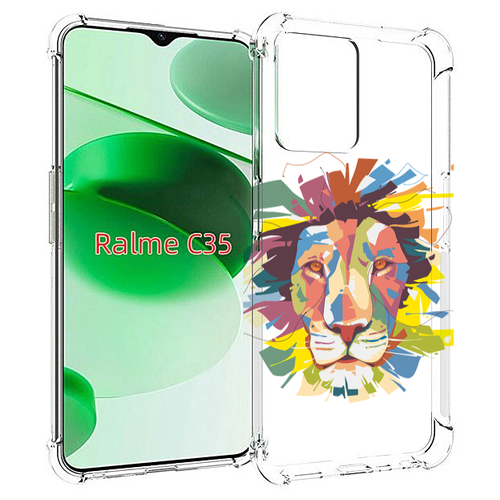 Чехол MyPads разноцветный-лев детский для Realme C35 / Narzo 50A Prime задняя-панель-накладка-бампер