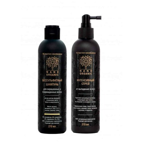 Nano Organic - Комплект для окрашенных волос: Шампунь и Спрей от выпадения