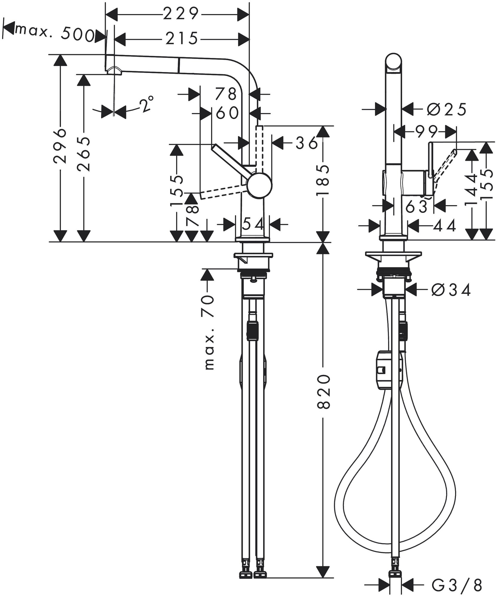 Смеситель для кухонной мойки hansgrohe Talis M54 270, с вытяжным изливом 1jet 72808000, хром - фото №2