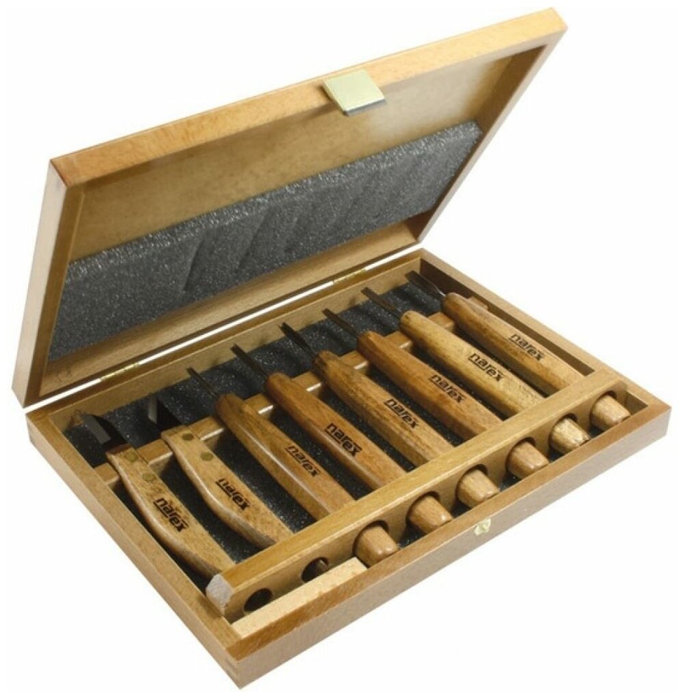Набор из 6 резцов и 2 ножей в деревянной коробке Narex Profi 869010