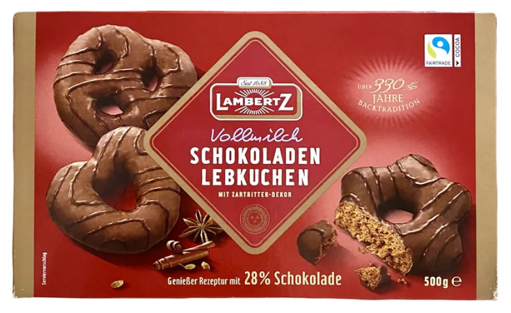 Пряники фигурные LAMBERTZ глазированные молочным шоколадом, 500г, Германия