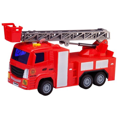 Машинка Junfa Спецтехника 1:18 Пожарная машина с серой лестницей, со звуковыми и световыми эффектами
