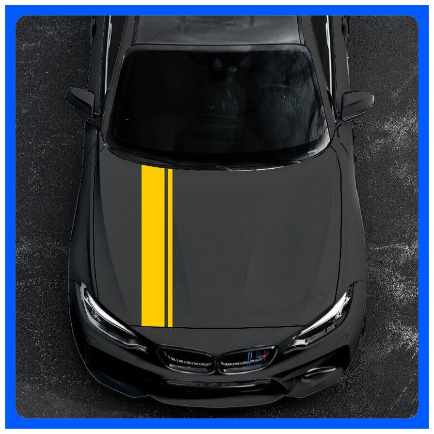 Стикер Наклейки на автомобиль Полоса на капот Yellow line желтого цвета 90х15 см