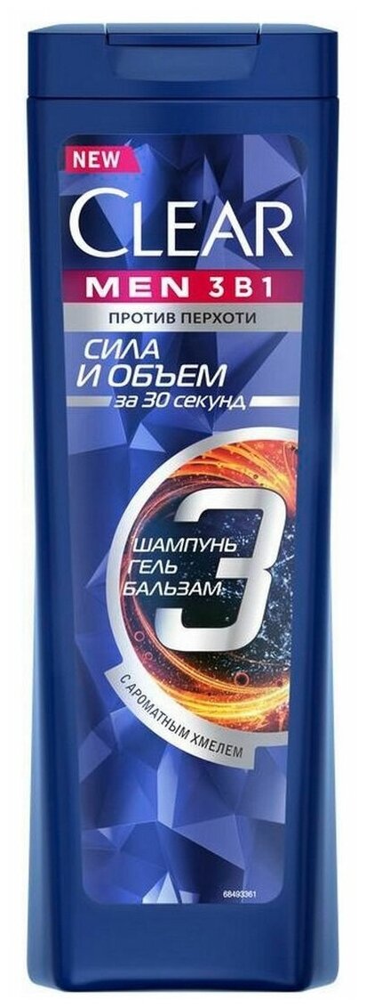 Clear Шампунь, бальзам и гель для душа Men 3 в 1 Объем и сила, 400 мл , 2 шт.