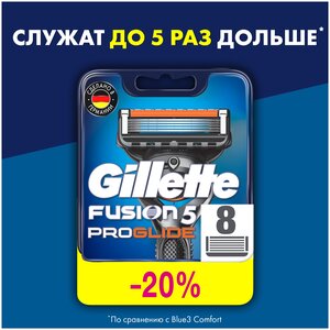 Сменные кассеты Gillette Fusion ProGlide Для Мужской Бритвы, 8 шт., с 5 лезвиями, с точным тримммером для труднодоступных мест, для идеально гладкого бритья