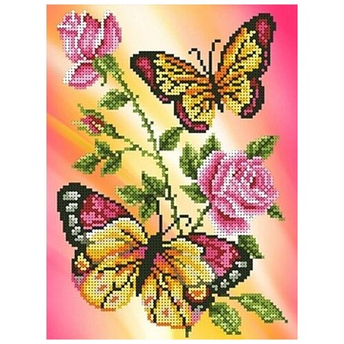 Рисунок на ткани каролинка арт. КББ-4006 Бабочки и розы 18х24,4 см