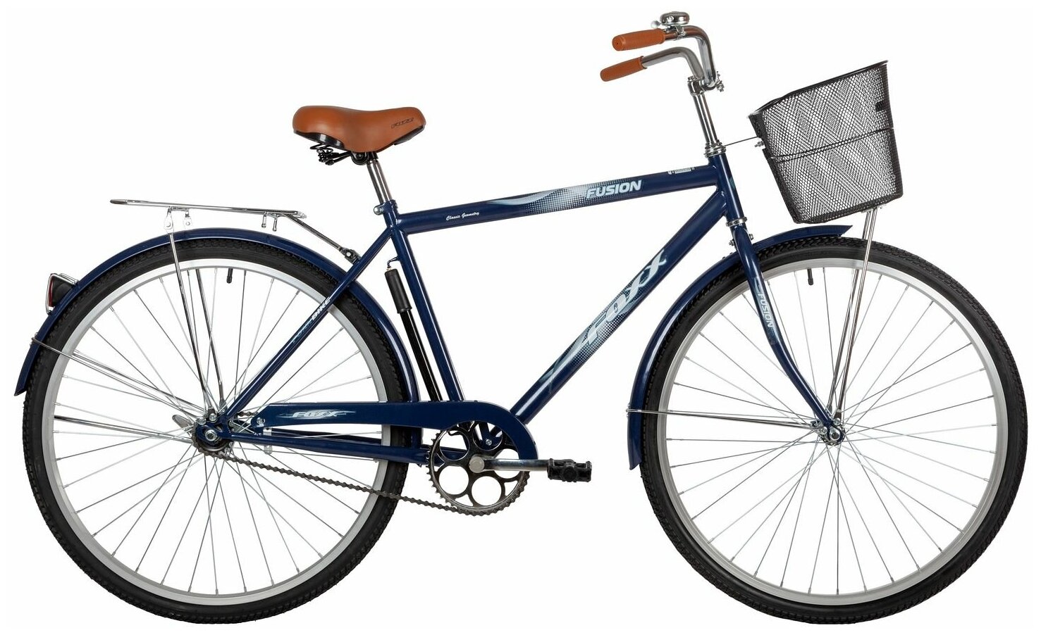 Велосипед FOXX Fusion (2021), дорожный (взрослый), рама 20", колеса 28", синий, 16.9кг, с корзиной [28shc.fusion.20bl2] - фото №1