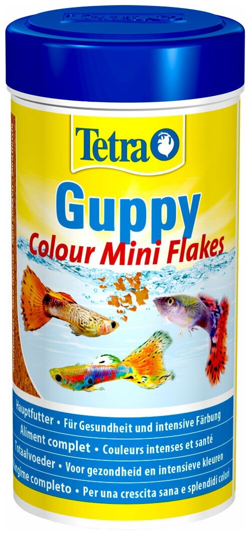 TETRA GUPPY COLOUR MINI FLAKES корм хлопья для всех видов гуппи и других живородящих рыб для усиления окраски (250 мл)