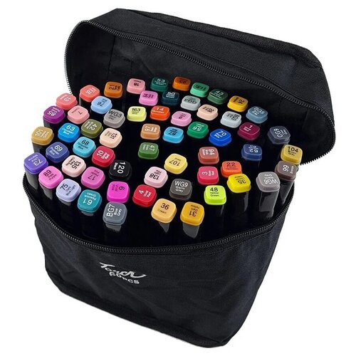 Маркеры (фломастеры) для скетчинга 60 штук (цветов) (набор профессиональных двухсторонних скетч маркеров в чехле)