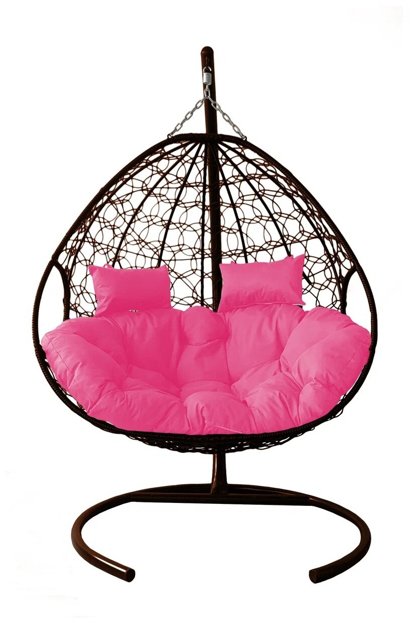 Подвесное кресло m-group для двоих коричневое, розовая подушка - фотография № 18