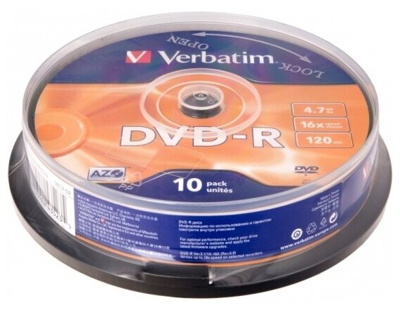 Диск Verbatim DVD-R 4, 7 GB 16x CB/10