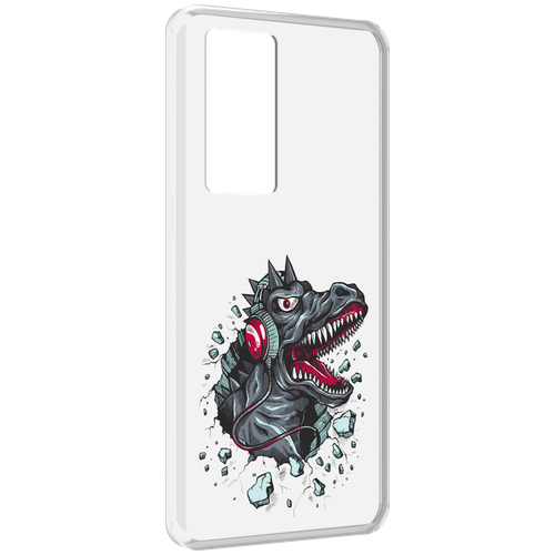 Чехол MyPads Нарисованный динозавр в наушниках для Realme GT Master Explorer Edition задняя-панель-накладка-бампер