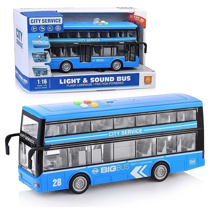 Автобус WENYI голубой, свет, звук, в коробке (WY912B)