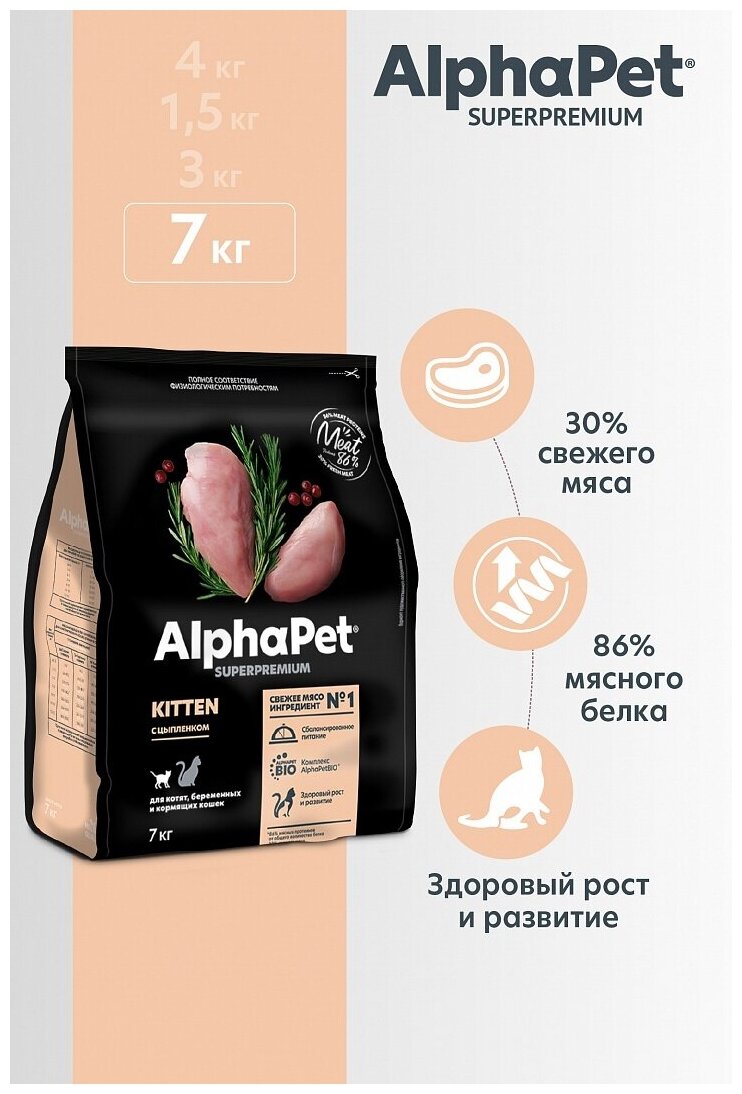 Сухой корм AlphaPet для котят с цыпленком 7 кг - фотография № 2