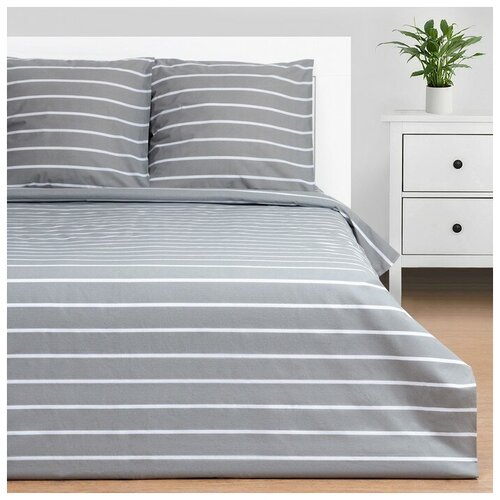 Постельное бельё Этель 1.5сп Gray stripes 143х215см,150х214см,70х70см-2 шт, 100% хлопок, поплин