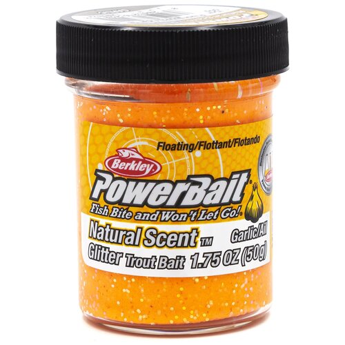 Форелевая паста BERKLEY PowerBait Natural SCENT (Чеснок, цв. Оранжевый) 50 гр / Паста Беркли / Рыбалка на форель / Всесезонная / Свежая партия / Производство США