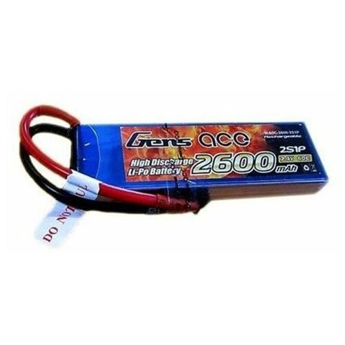 Аккумулятор LiPo GensAce - 7.4В 2600мАч 60C (2S1P, разъём T-Plug)