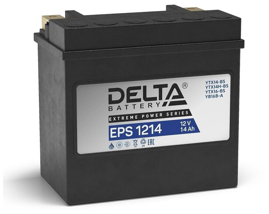 Мото аккумулятор гелевый 12В Delta EPS 1214 (YTX14-BS, YTX14H-BS) для мотоцикла, квадроцикла, снегохода