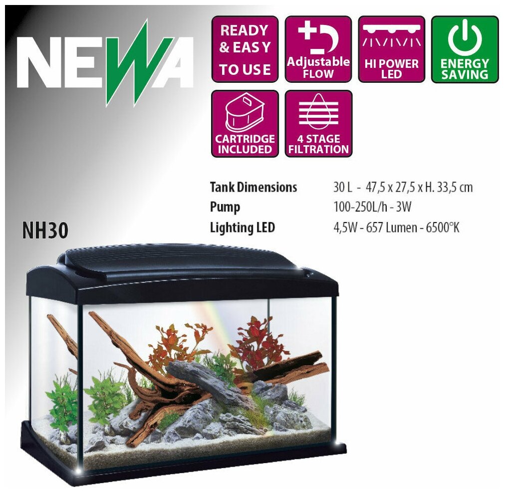 Аквариум Newa Hobby NH 30, 30 л с фильтром, крышкой и LED освещением - фотография № 4