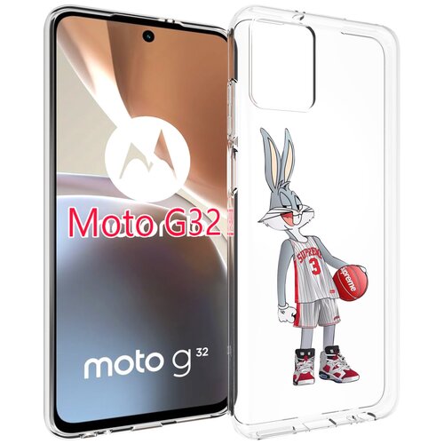 Чехол MyPads заяц-баскетболист женский для Motorola Moto G32 задняя-панель-накладка-бампер