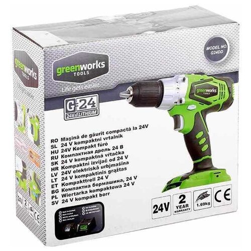 Дрель-шуруповерт аккумуляторная Greenworks GD24DD60 без АКБ и ЗУ 777000₽