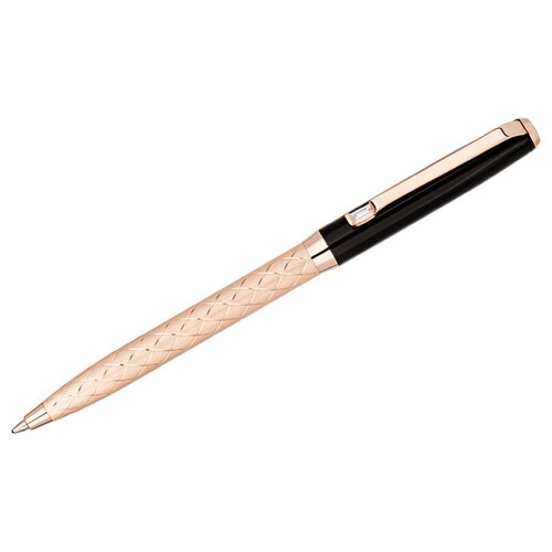Ручка шариковая Delucci "Terra" синяя 1.0мм, корпус розовое золото/черный, с кристаллом, подарочная упаковка