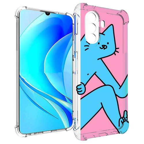 Чехол MyPads голубой кот в дверце для Huawei Nova Y70 / Nova Y70 Plus (MGA-LX9N) / Huawei Enjoy 50 задняя-панель-накладка-бампер