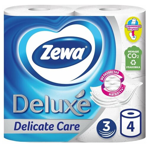 Туалетная бумага Zewa Deluxe Delicate Care, 3 слоя, 4 шт.