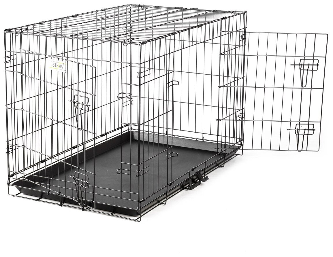 Клетка для собак с поддоном, 2х двери, металл STEFAN, №4 92x57x63, черный, MC204 - фотография № 9