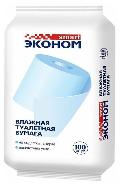Влажная туалетная бумага Эконом smart Деликатный уход 100 листов, 1 упак