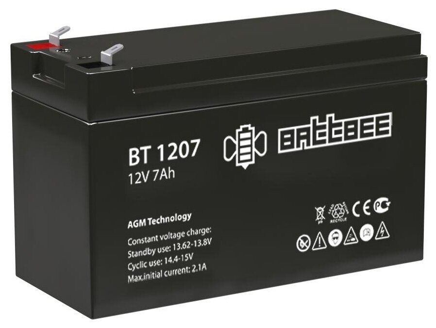 Аккумуляторная батарея Battbee BT-1207 (12В 7Ач / 12V 7Ah ) клемма F1