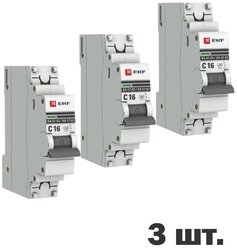 Автоматический выключатель EKF 1P 16А (C) 4,5kA ВА 47-63 EKF PROxima 3 штуки
