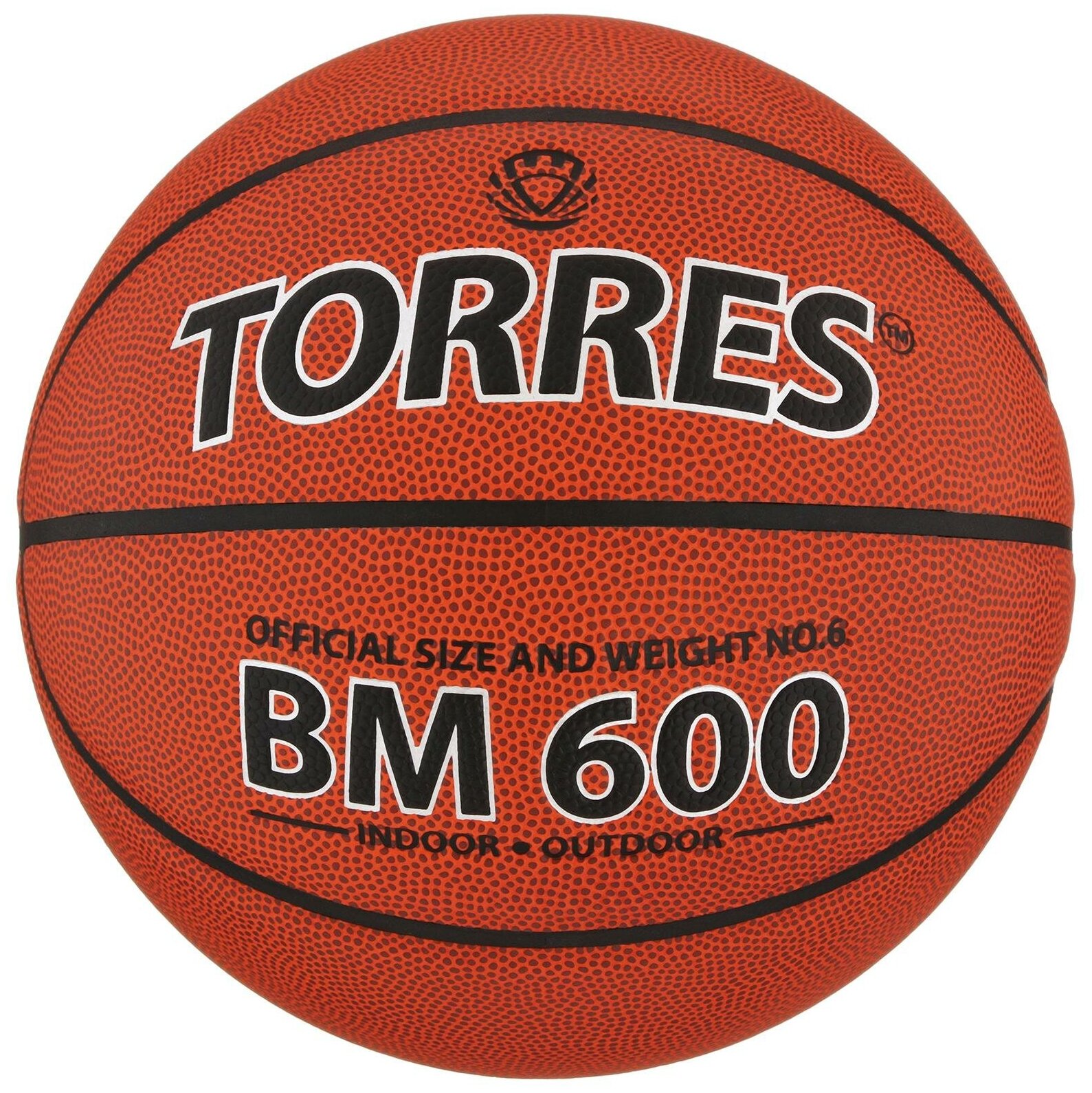 Мяч Torres "BM600", баскетбольный, B10026, PU, клееный, 8 панелей, размер 6, цвет коричневый