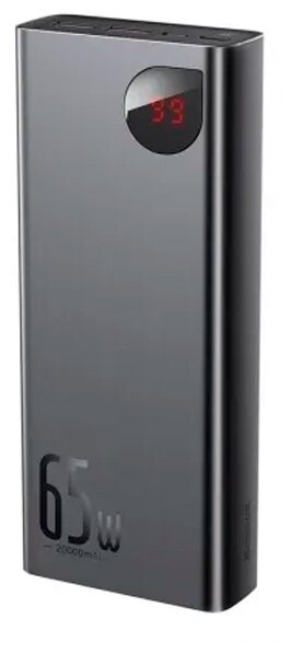 Повербанк для телефона 20000 mAh с быстрой зарядкой QC 4.0 + PD 3.0, экраном Baseus Adaman Metal Digital Display 65W Type C PPIMDA-D01 Черный для ноутбука, Айфона, Андроид, Самсунг, Хонор